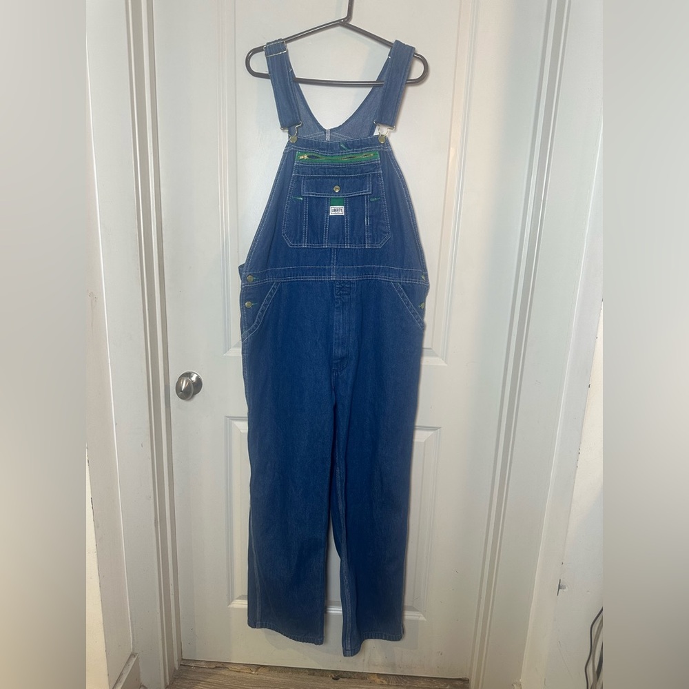 Vintage Liberty Workwear Denim Dark Wash Overalls, Size 38W/30L